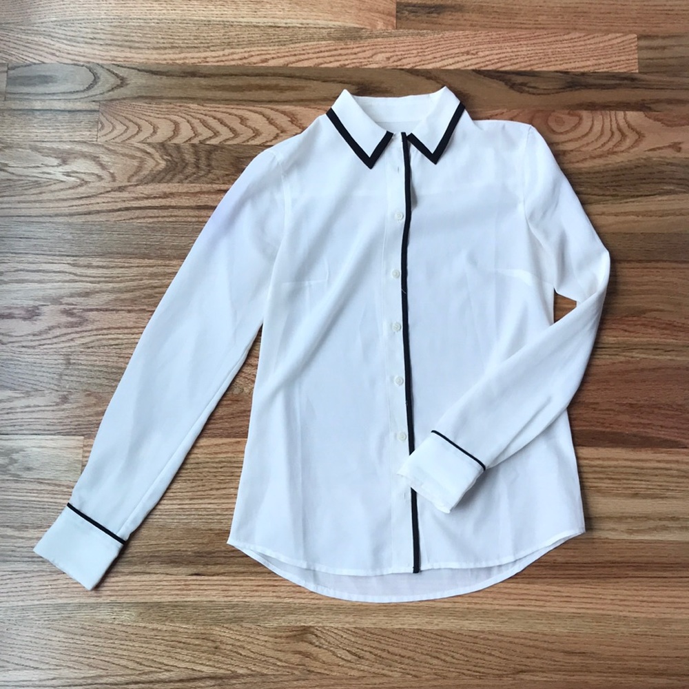J Crew Cream Blouse with Black Stripe